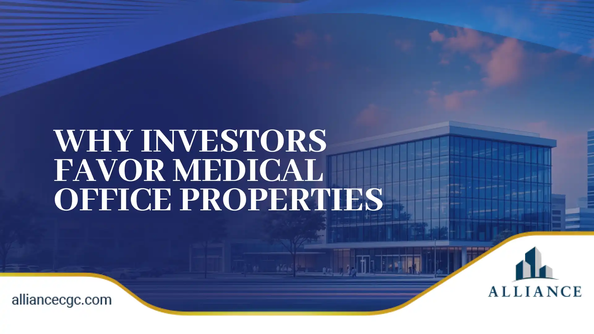 Medical office commercial real estate design with modern glass building exterior.