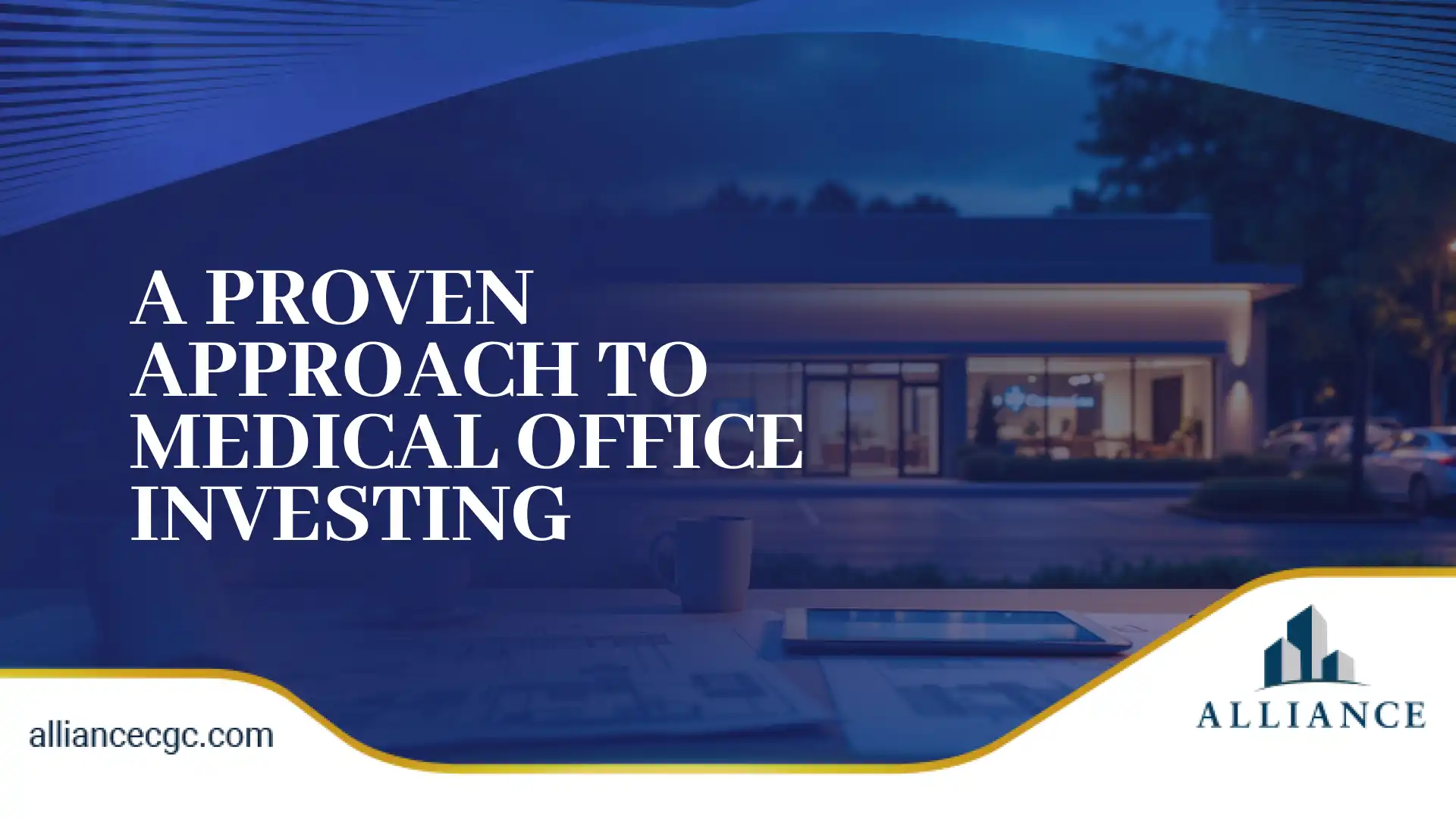 Medical office real estate design with modern clinic exterior and investment layout