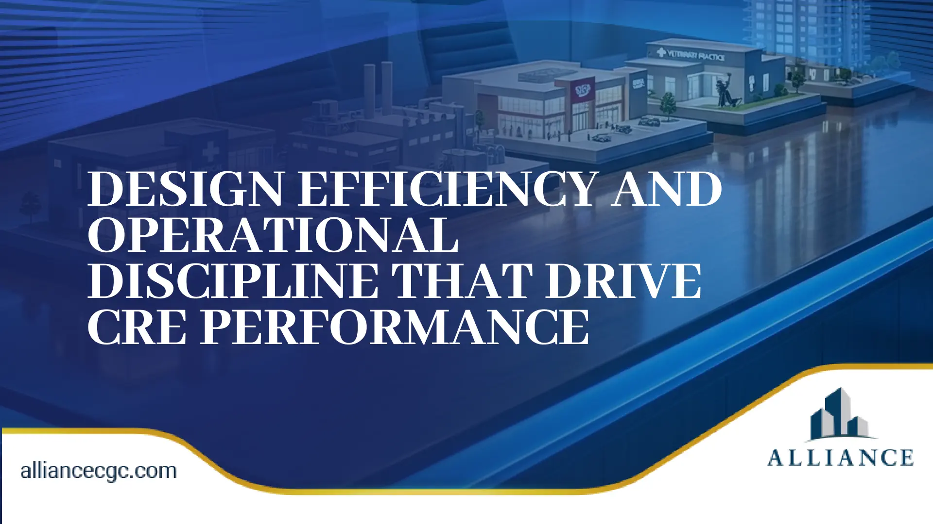 Miniature commercial buildings illustrating operational strategies and CRE performance