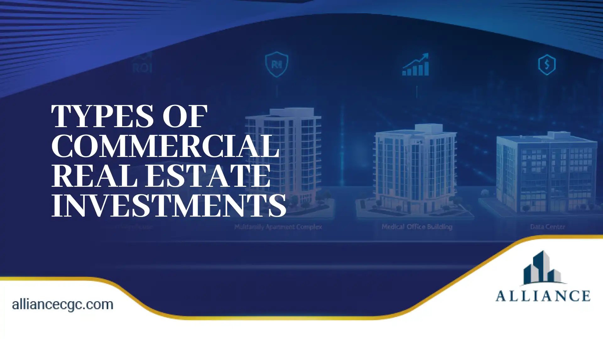 Various types of commercial real estate investments, including apartments and office buildings.