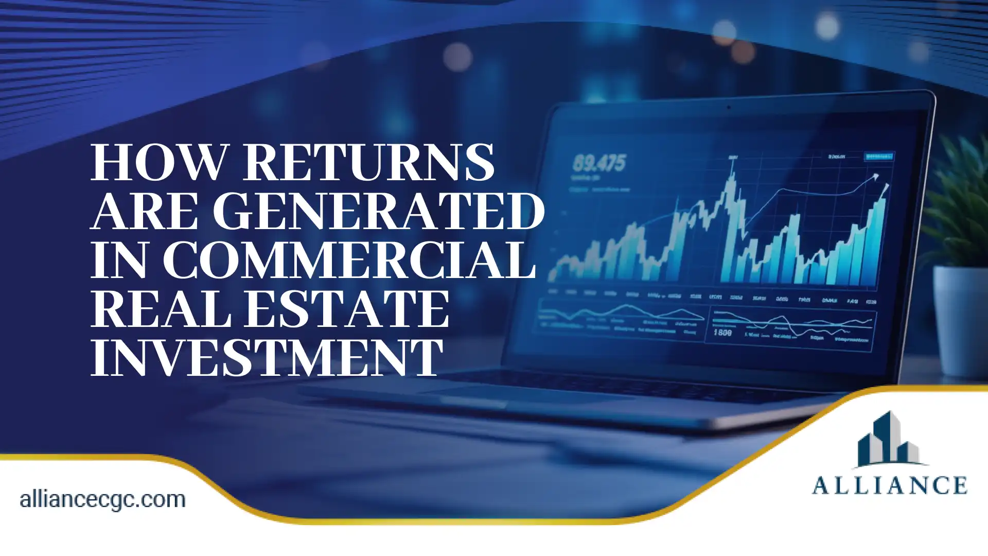 Laptop displaying financial graphs showing commercial real estate investment trends.