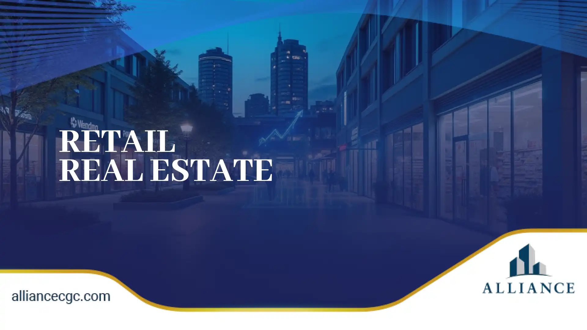 Retail buildings with a cityscape, emphasizing industrial real estate investment.