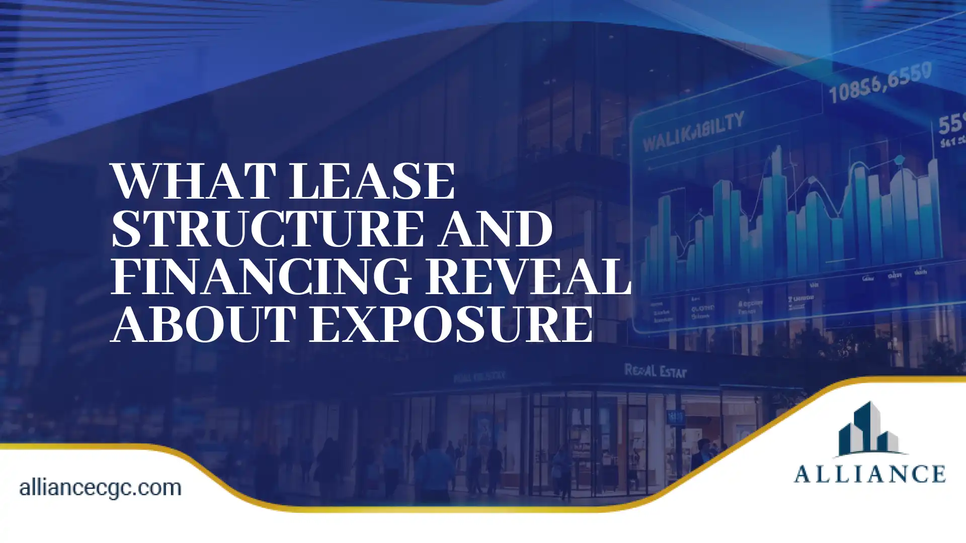 City building with financial charts, representing commercial real estate risk analysis.