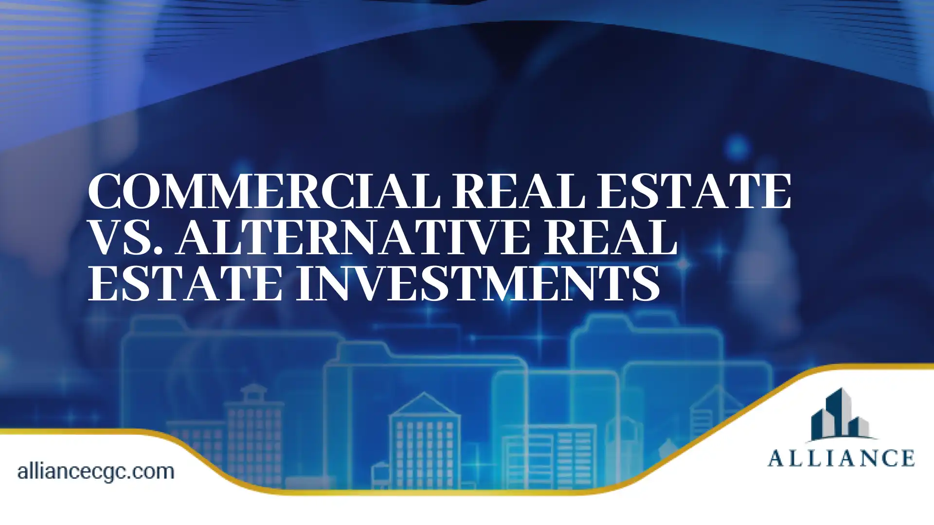 City skyline with financial icons, illustrating alternative real estate investments versus commercial assets.