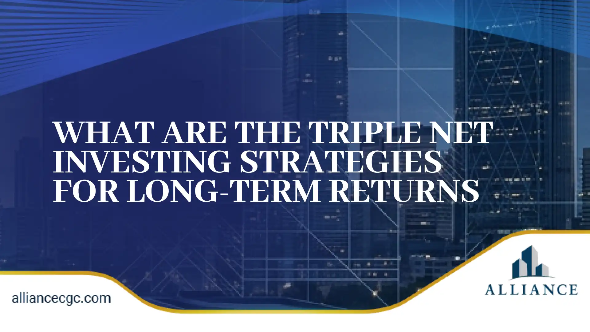 Triple net lease investment strategies with city skyline and market data