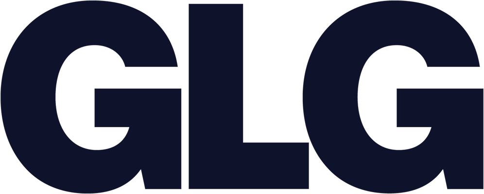 GLG company logo with stylized letters in black font.