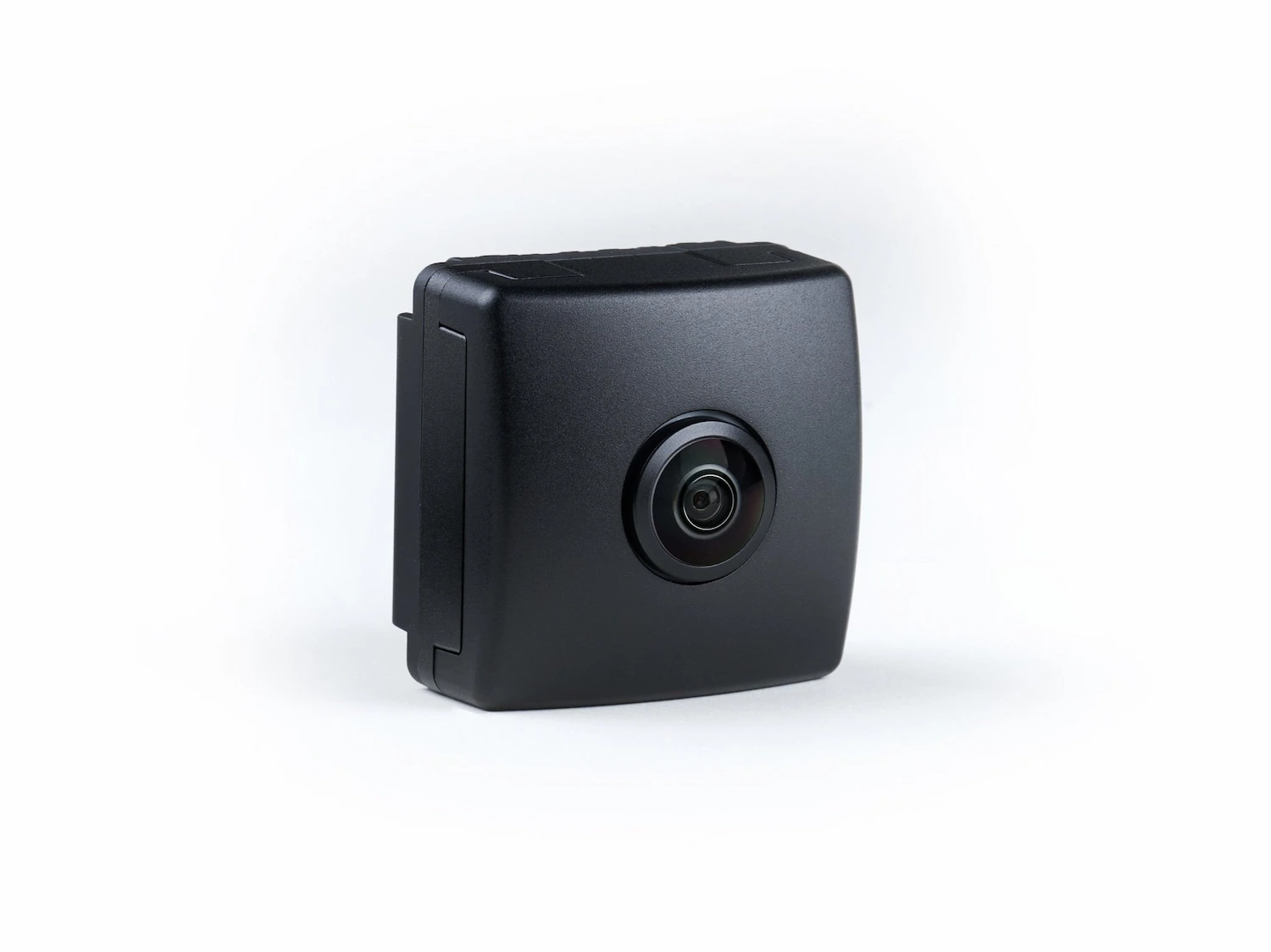 Black compact camera in a black body, seen from a different point of view. 