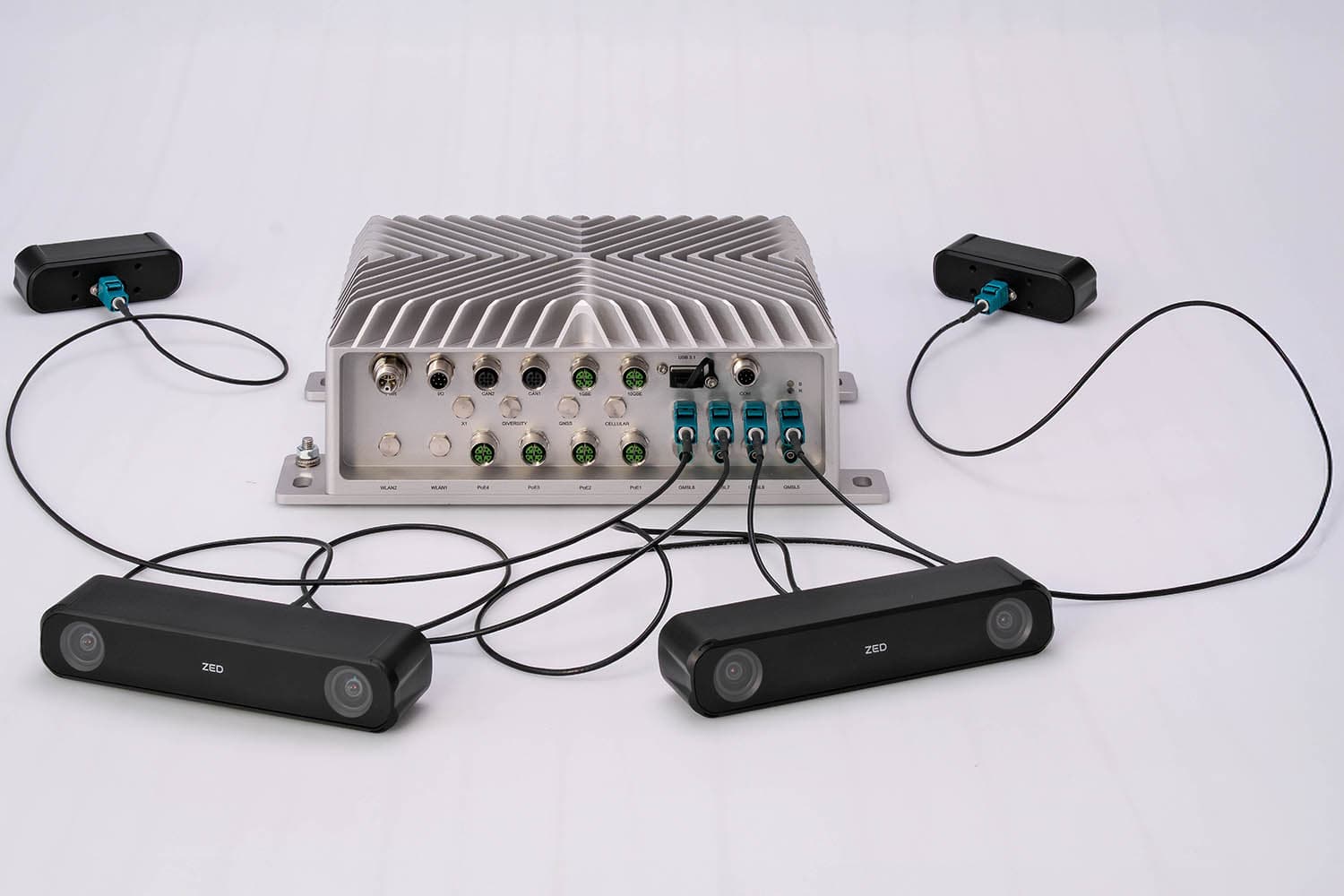 An AI Rugged Computer by Syslogic with four Stereolabs GMSL Cameras to reach 360 view.