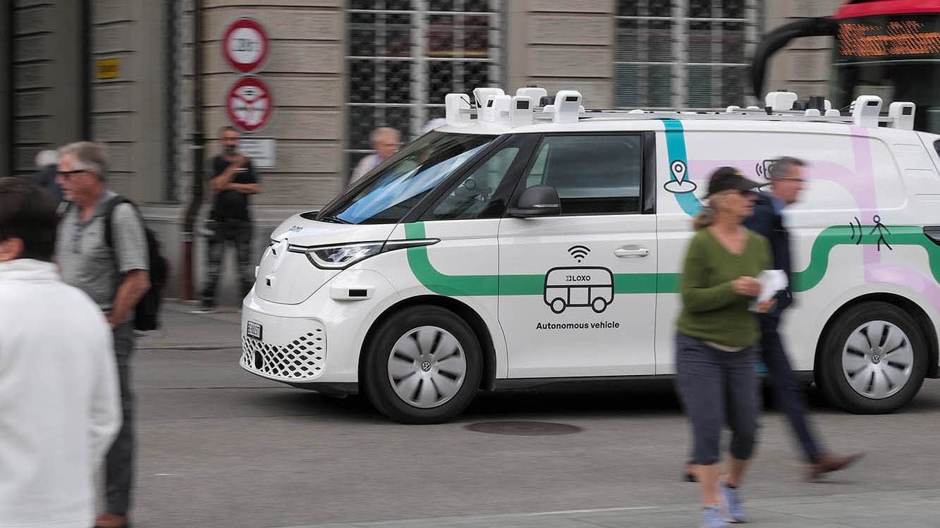 Autonomous vehicle equipped with cameras and sensors for AI-powered navigation and on-board computing.