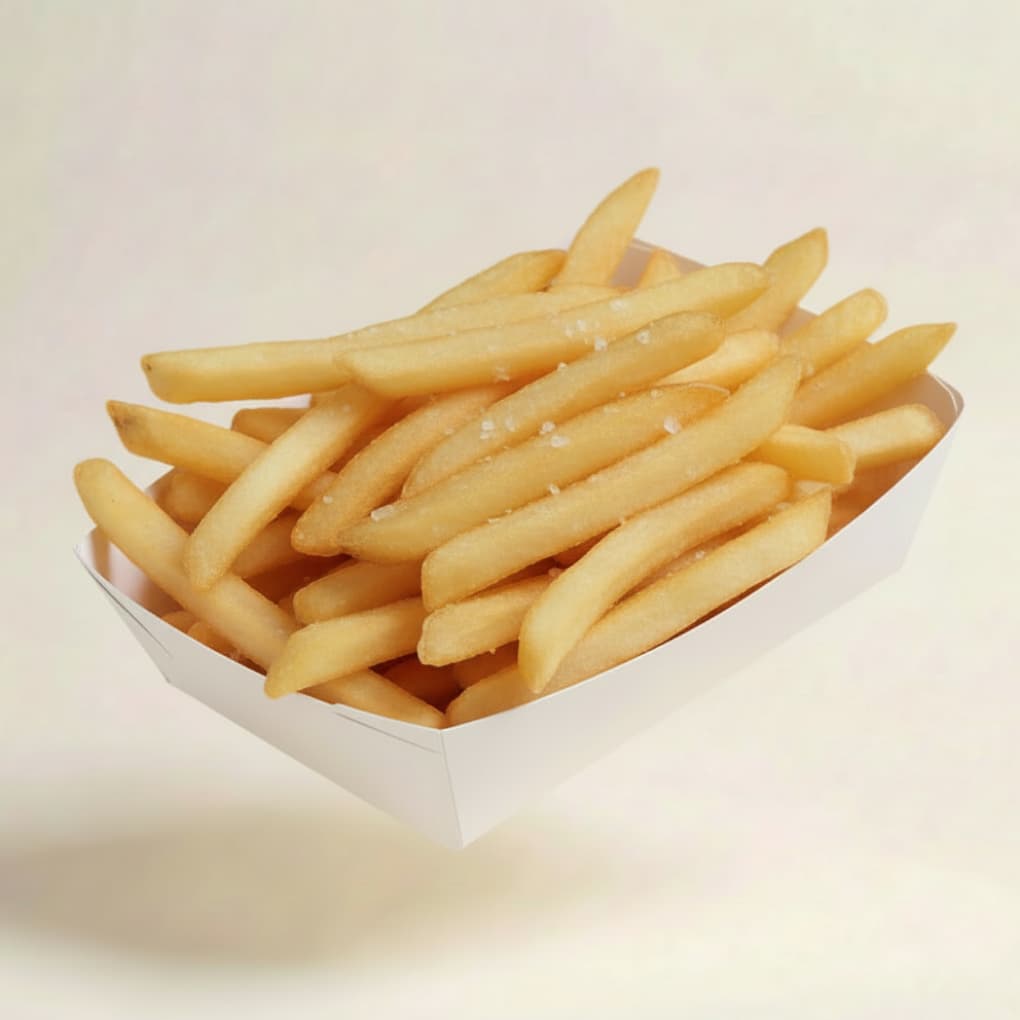 Crisp, hot chips on a cardboard tray