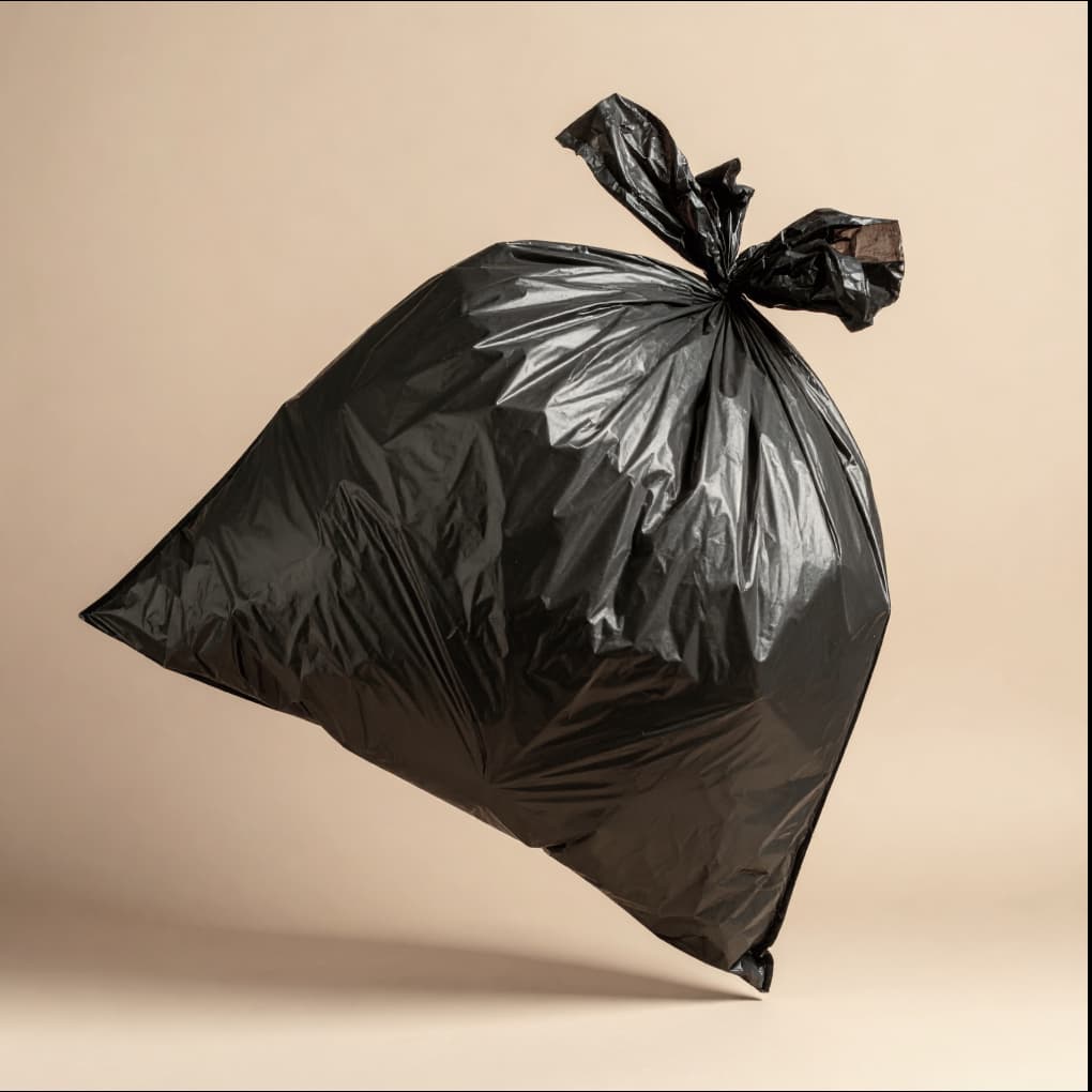 Black plastic garbage bin liner