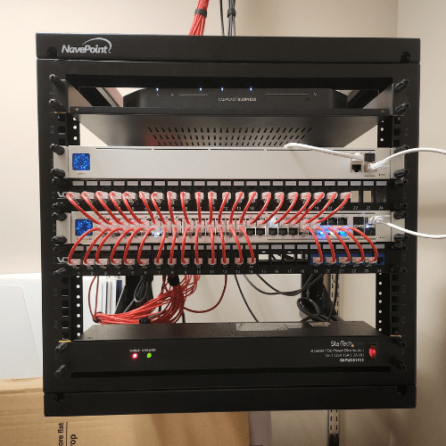 an organized tech cabinet