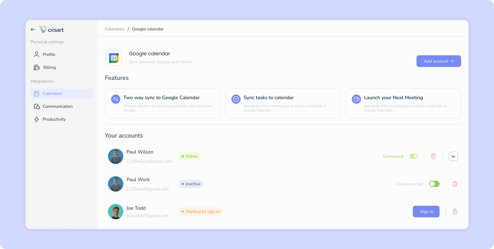 Google calendar integration
