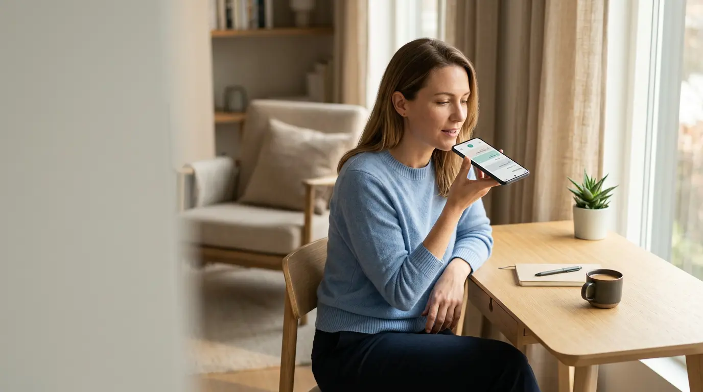 Adult using an ADHD planner app for adults by voice in 2026