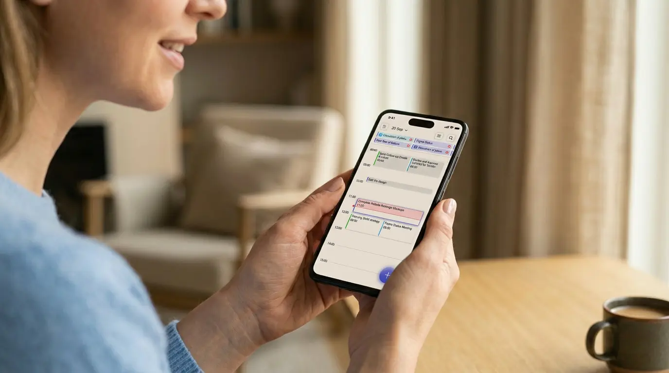 Voiset ADHD planner app showing voice-captured tasks auto-scheduled into a clean daily plan