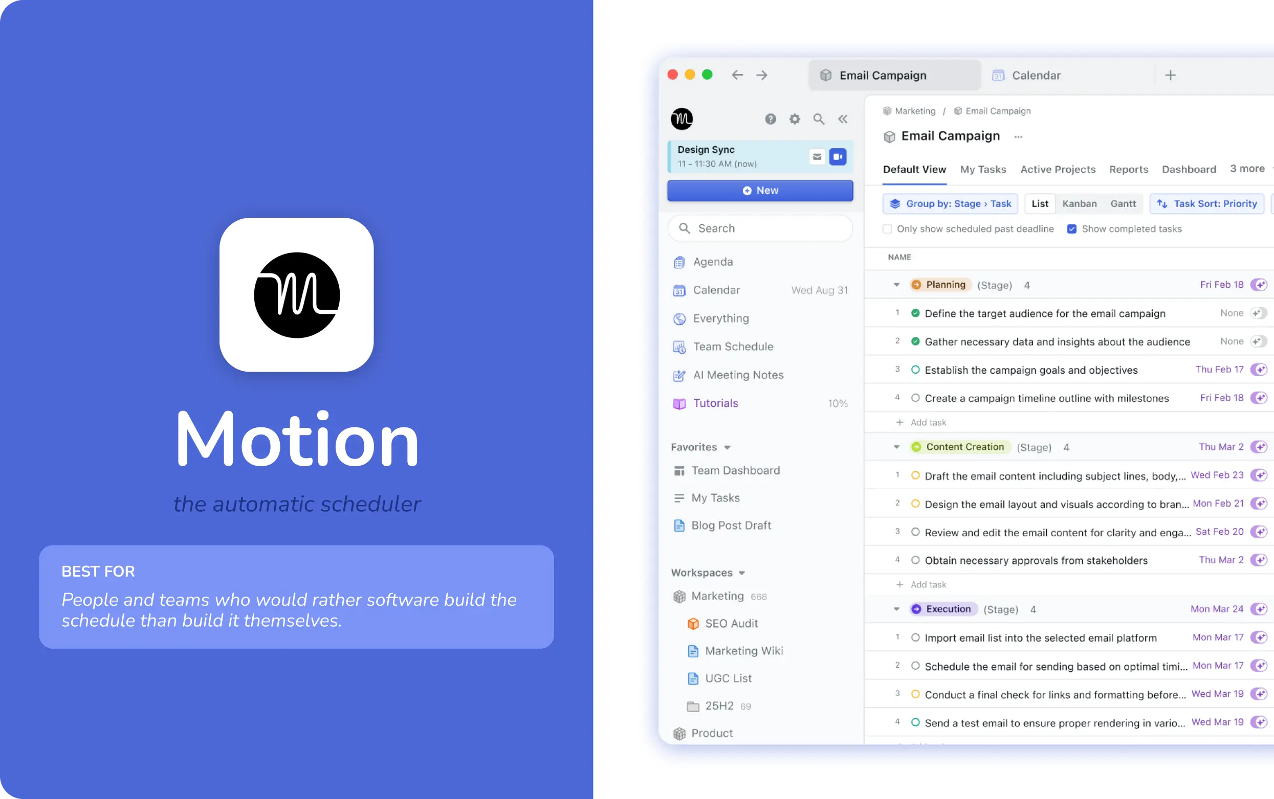 Motion automatic scheduler building and rebuilding a weekly plan