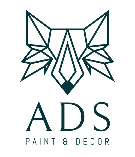 Geometric fox head logo above the text 'ADS Paint & Decor'.