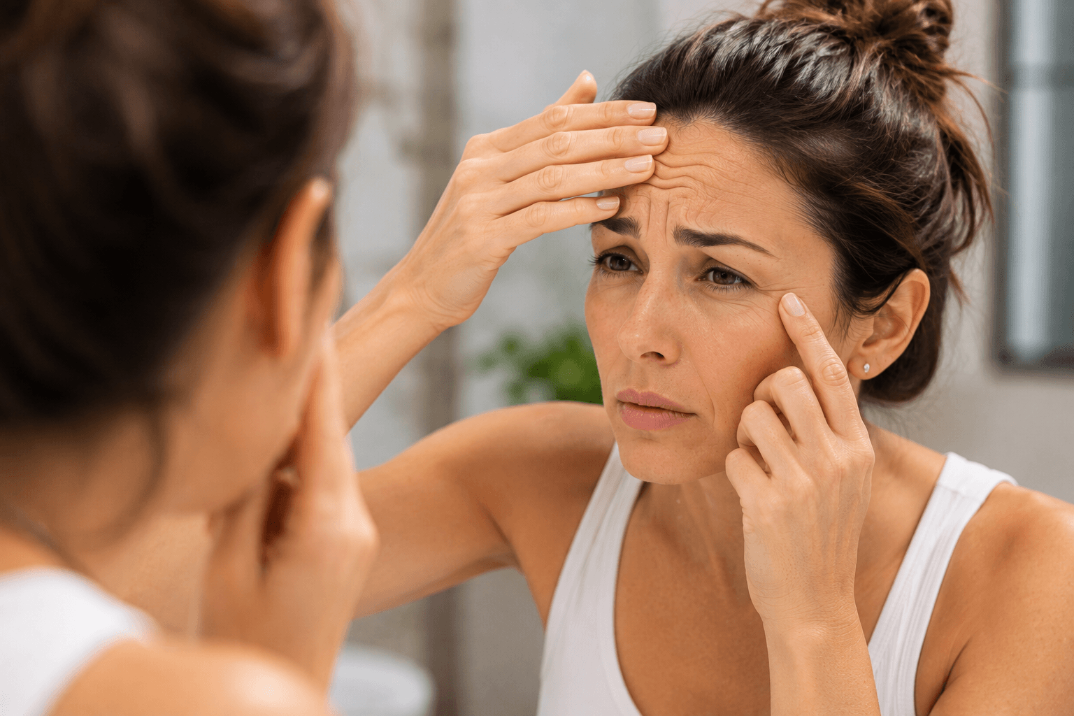 Woman smiling with smooth forehead after Botox treatment in Rockwall, Texas