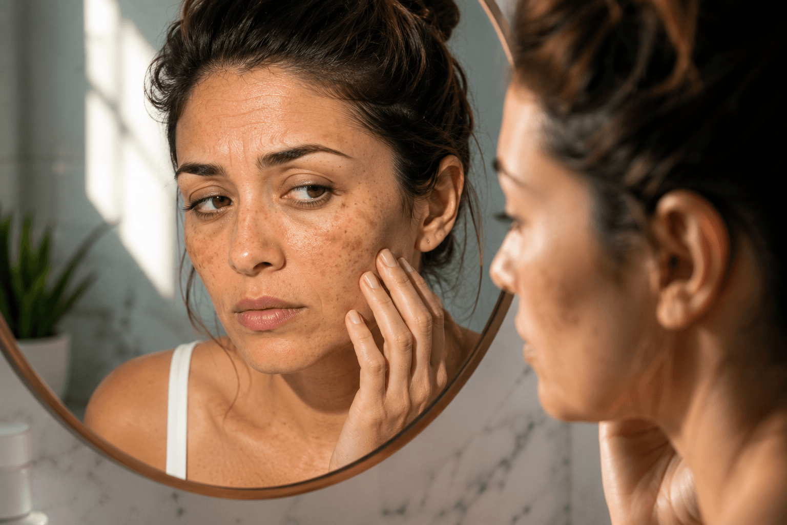 Woman with sun damaged skin receiving laser peel treatment in Rockwall, Texas