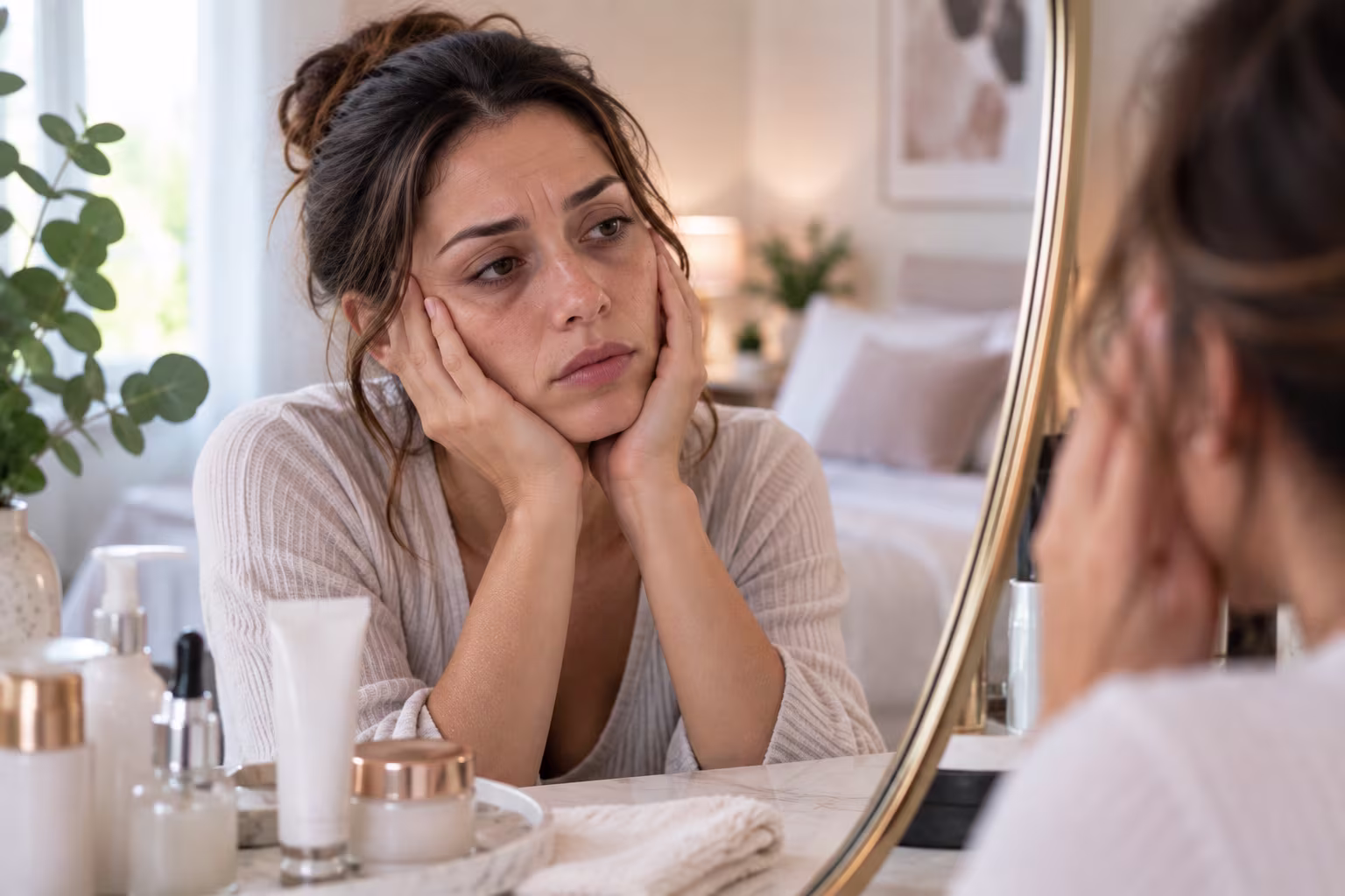 Woman with healthy, glowing skin receiving a skincare consultation at a med spa in Rockwall, Texas