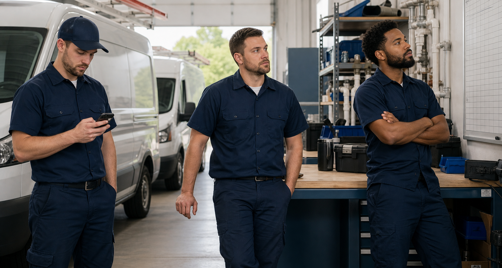 Plumbing technicians waiting for the next job to come through