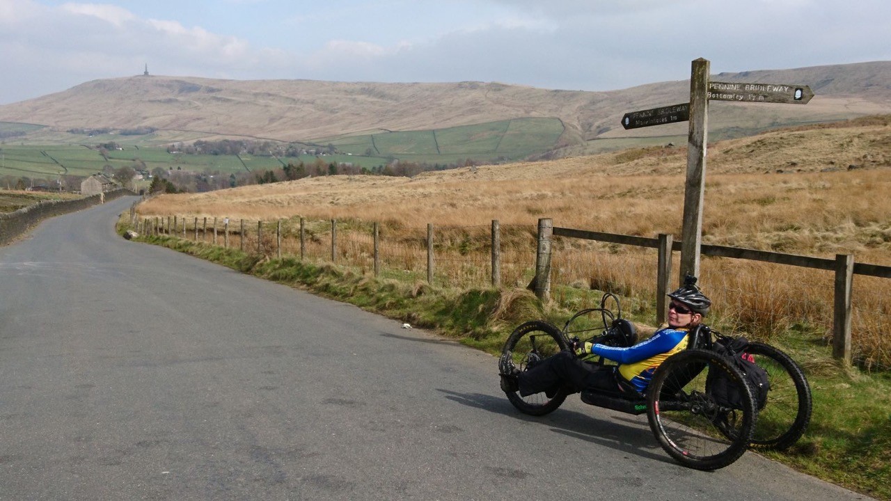 Man in a wheelchair on the Pennine Bridle Way