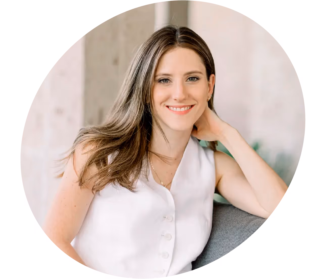 Katia Husemann with white blouse.