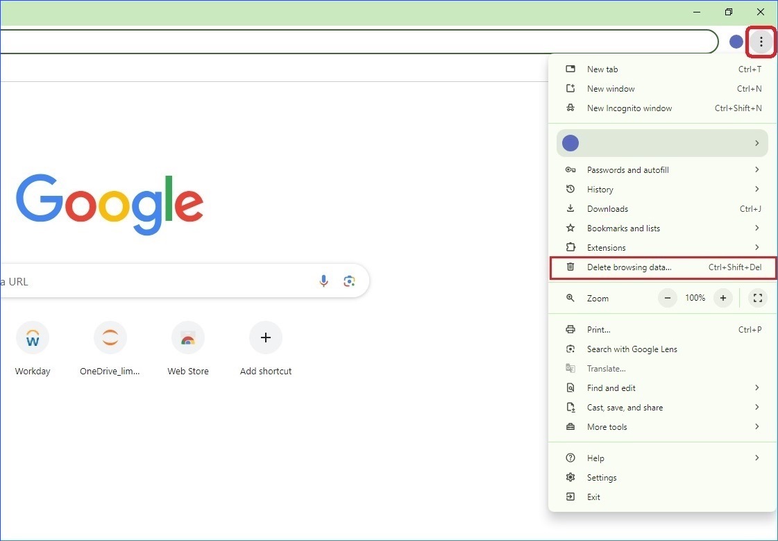 Image of chrome menu