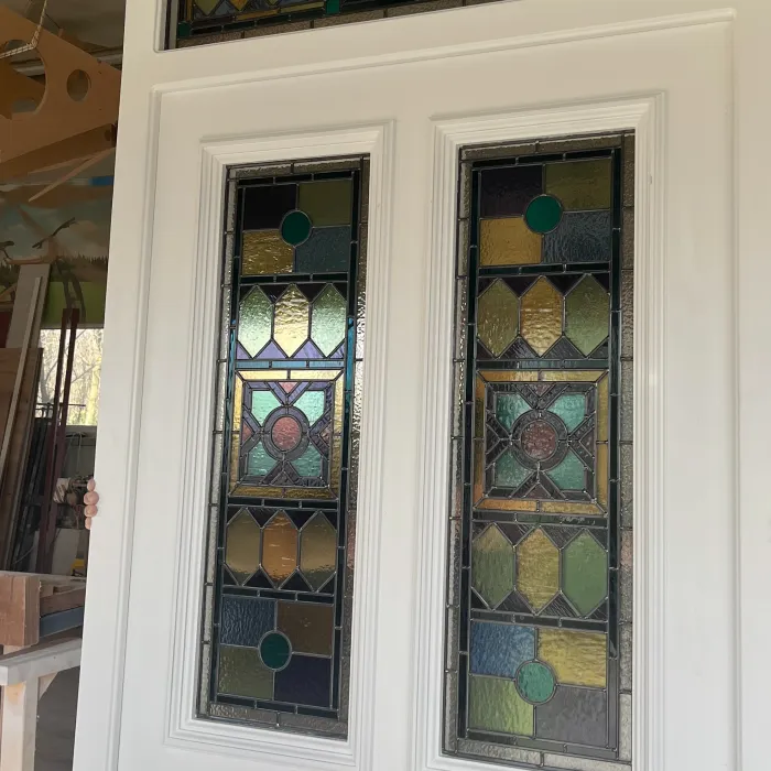 Edwardian front door with geometric stained glass