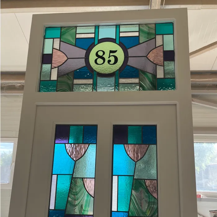 Edwardian style front door with modern stained glass design