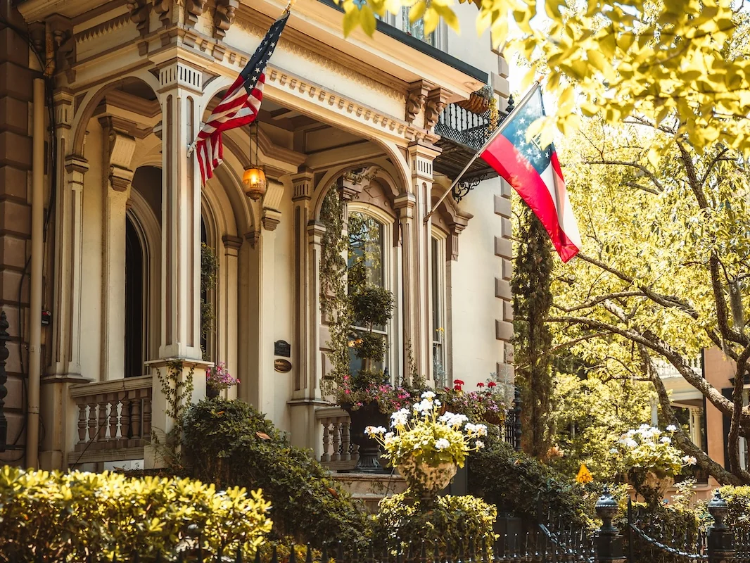 At-home ABA therapy in Georgia — historic Savannah home with American flag and Georgia state flag