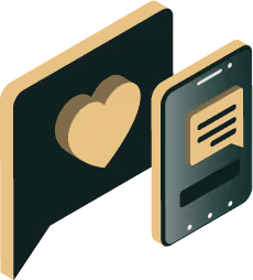 3D illustration of a smartphone next to a card with a heart symbol.