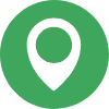 White location pin icon on a green circular background.