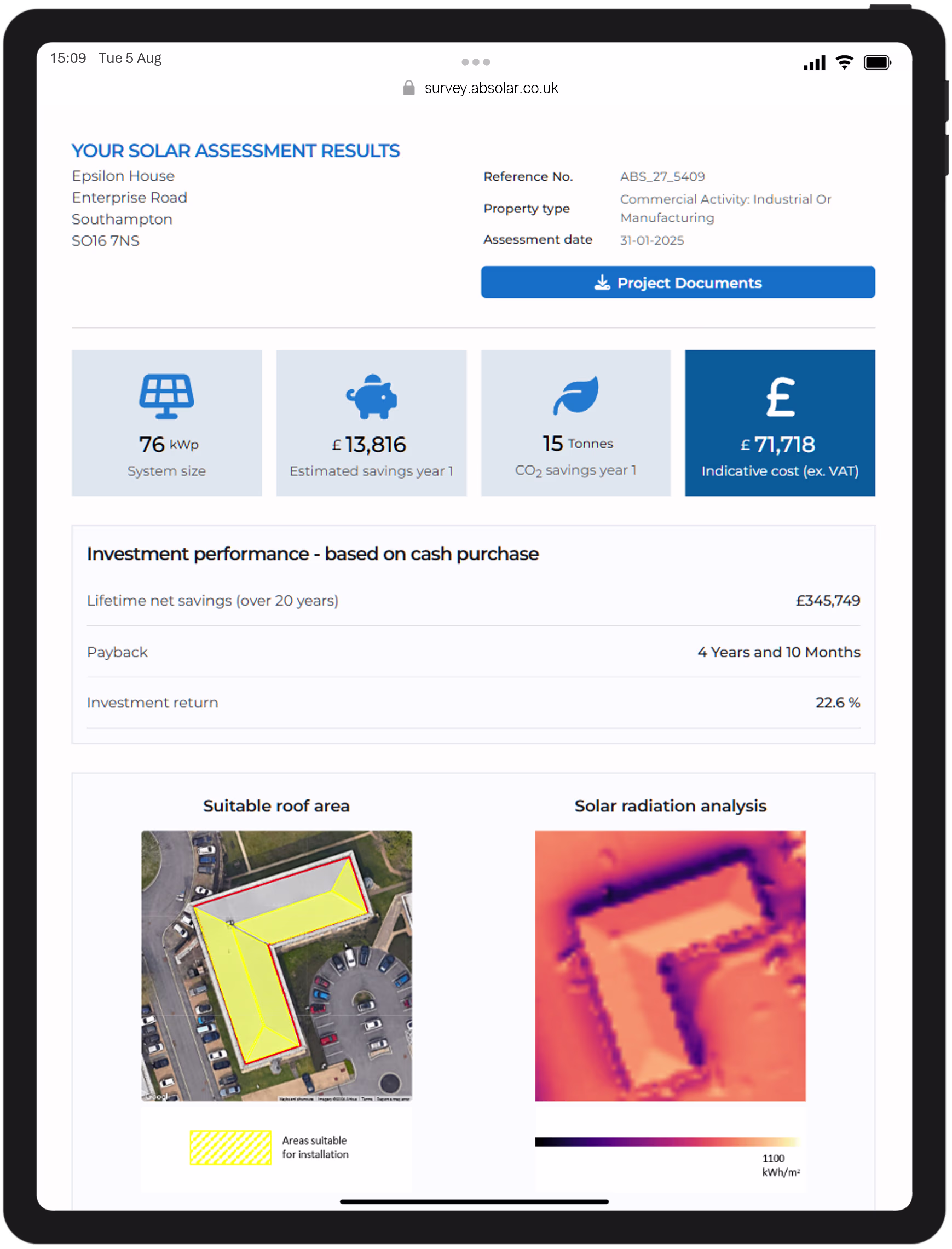Financial feasibility assessed by Absolar shown in Remote Solar Survey