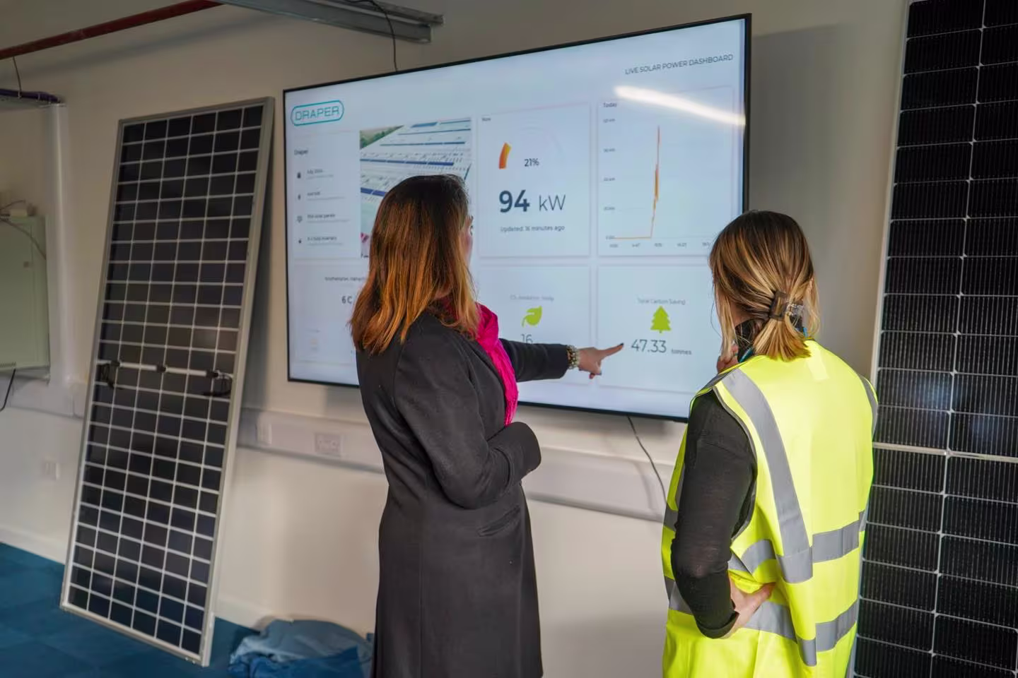 Caroline Nokes MP examine Absolar's solar monitoring technology
