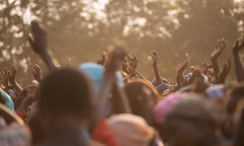 African children with their hands in the air