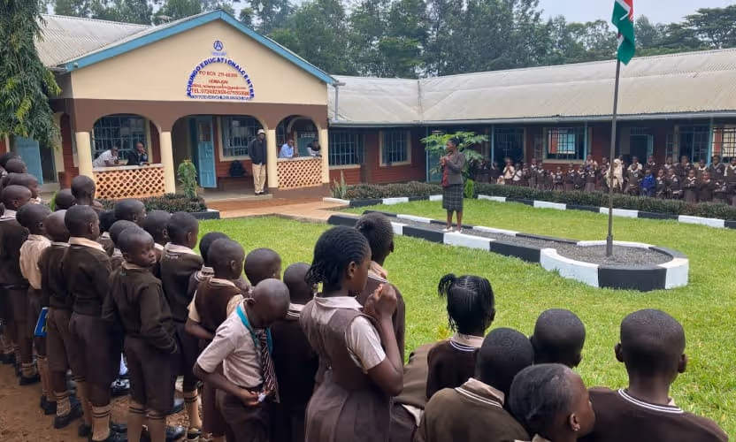 African children with their hands in the air