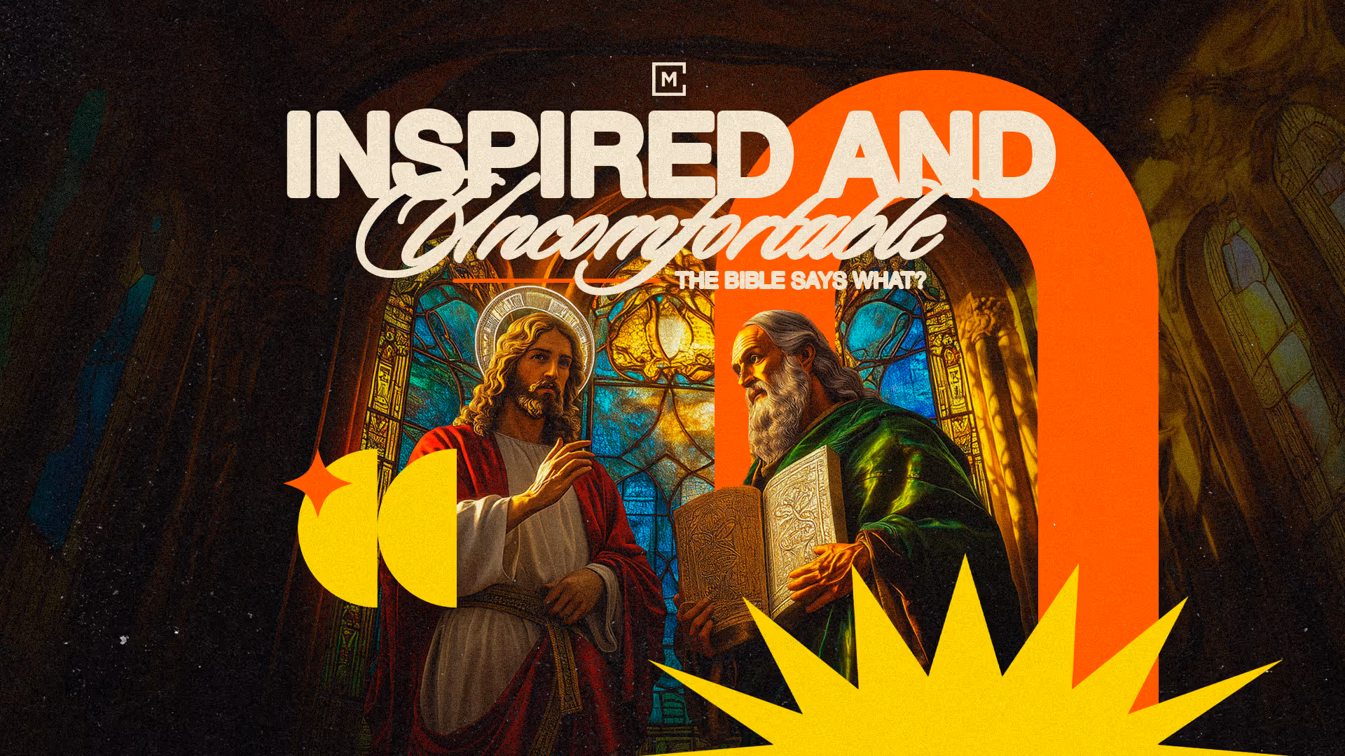 traditional bible characters with orange background