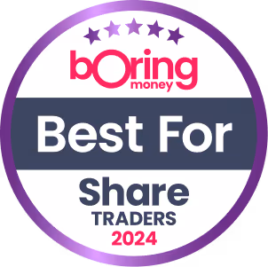 BoringMoney Award badge for Freetrade in category Best for share traders 2024