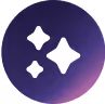 Three white sparkling stars icons on a purple to pink gradient circular background.