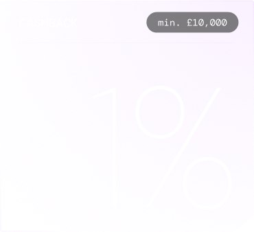 A grey card with text saying 1% cashback, min. £10000.