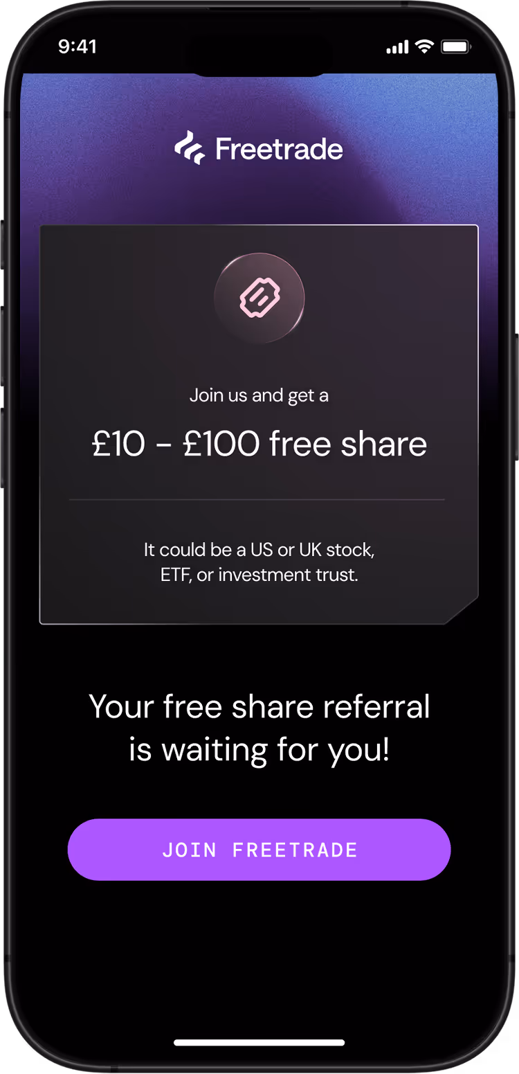 Freetrade mobile phone app screen showing the free share offer.