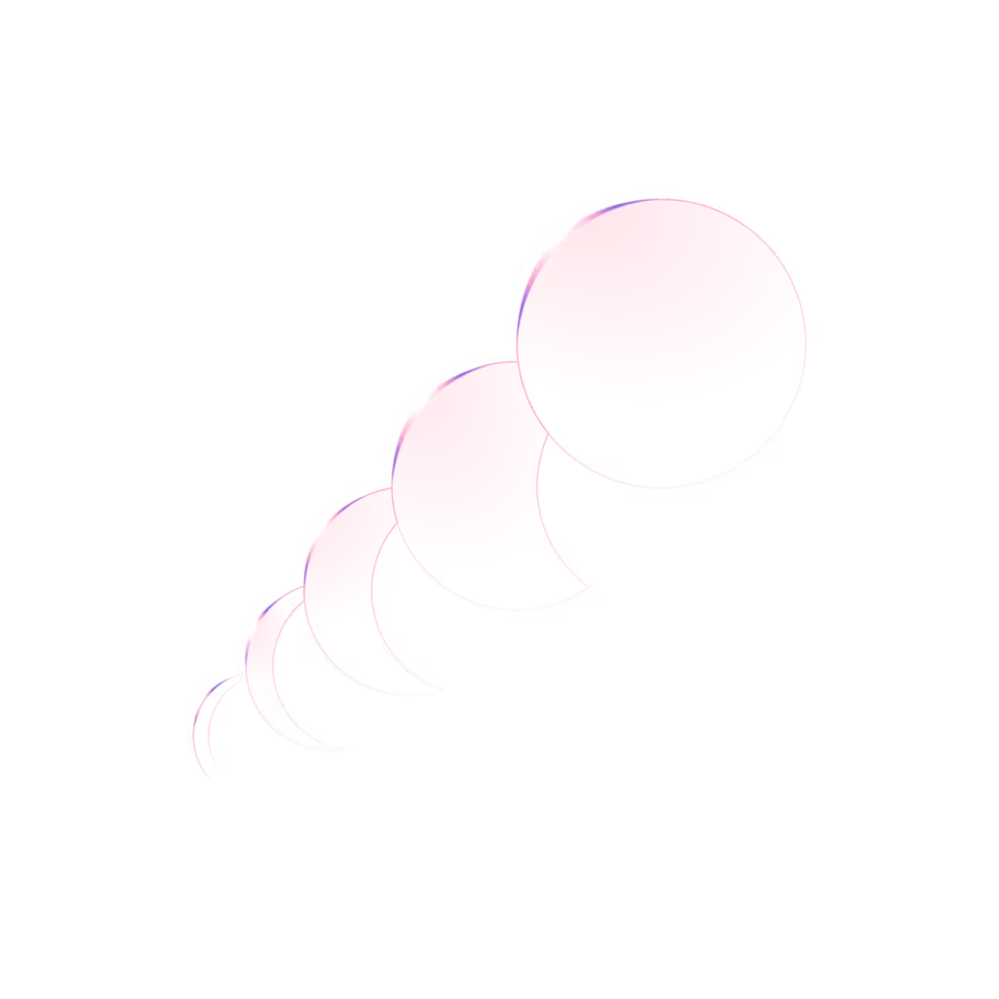Illustration of six pink spheres decreasing in size diagonally from bottom left to top right against a dark background.