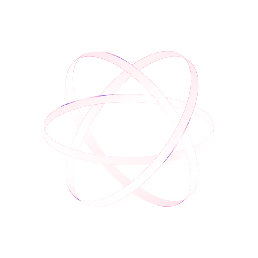 Three intersecting pink elliptical rings forming a 3D atomic-like structure on a transparent background.