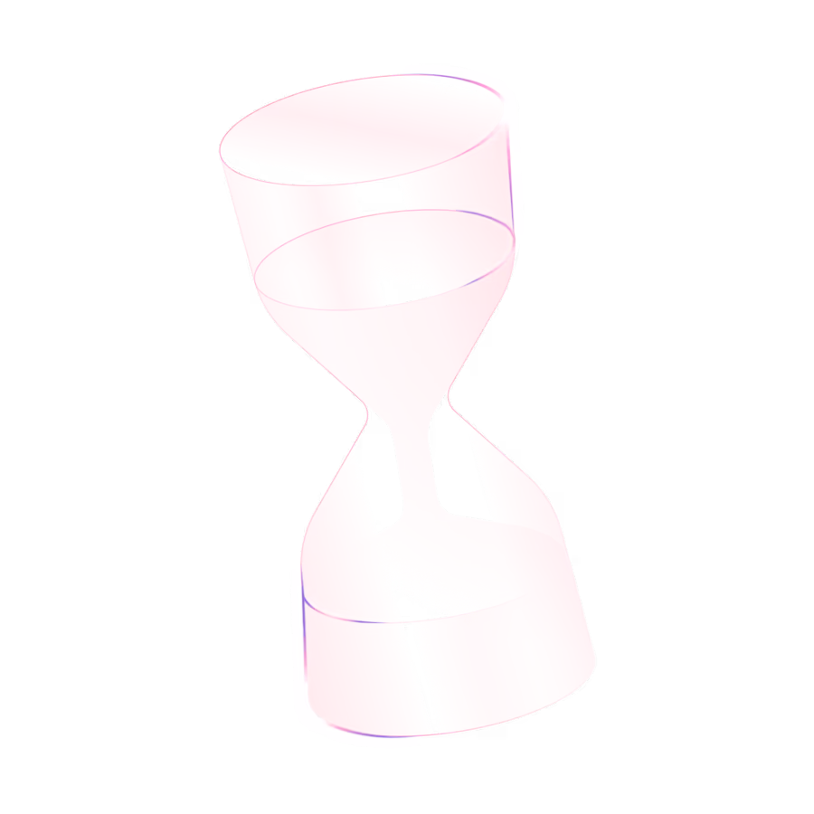 Transparent pink hourglass icon on a black background.