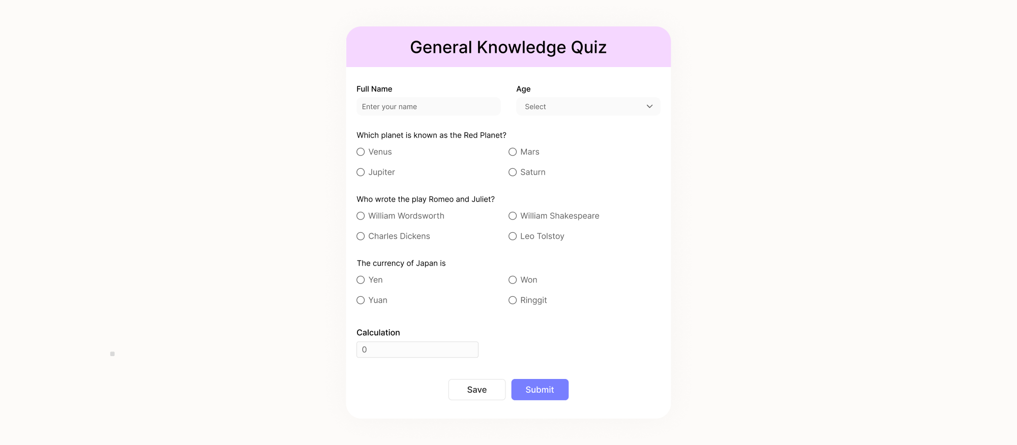 Quiz or Assessment Forms