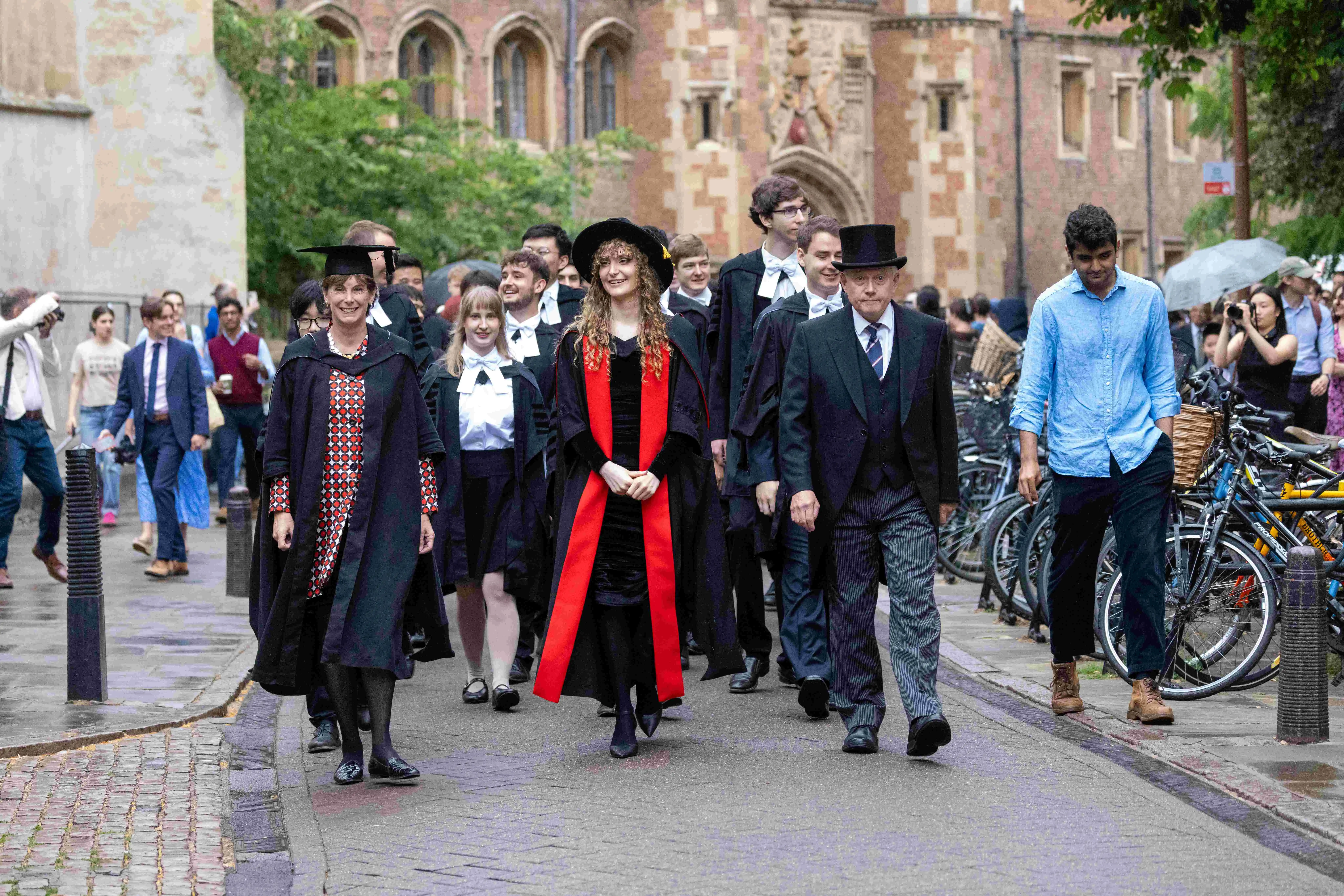 Photo of a graduation procession from St John's College, Cambridge