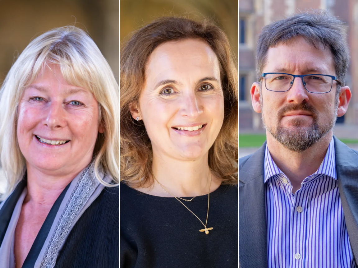A montage of Professor Serena Best, Professor Sarah Hall and Professor Nathan MacDonald pictured at St John's College, Cambridge