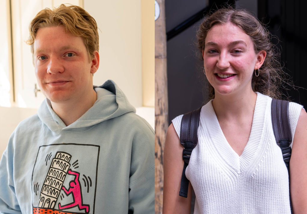 A montage of two St John's students smiling at the camera, Daniel and Edie