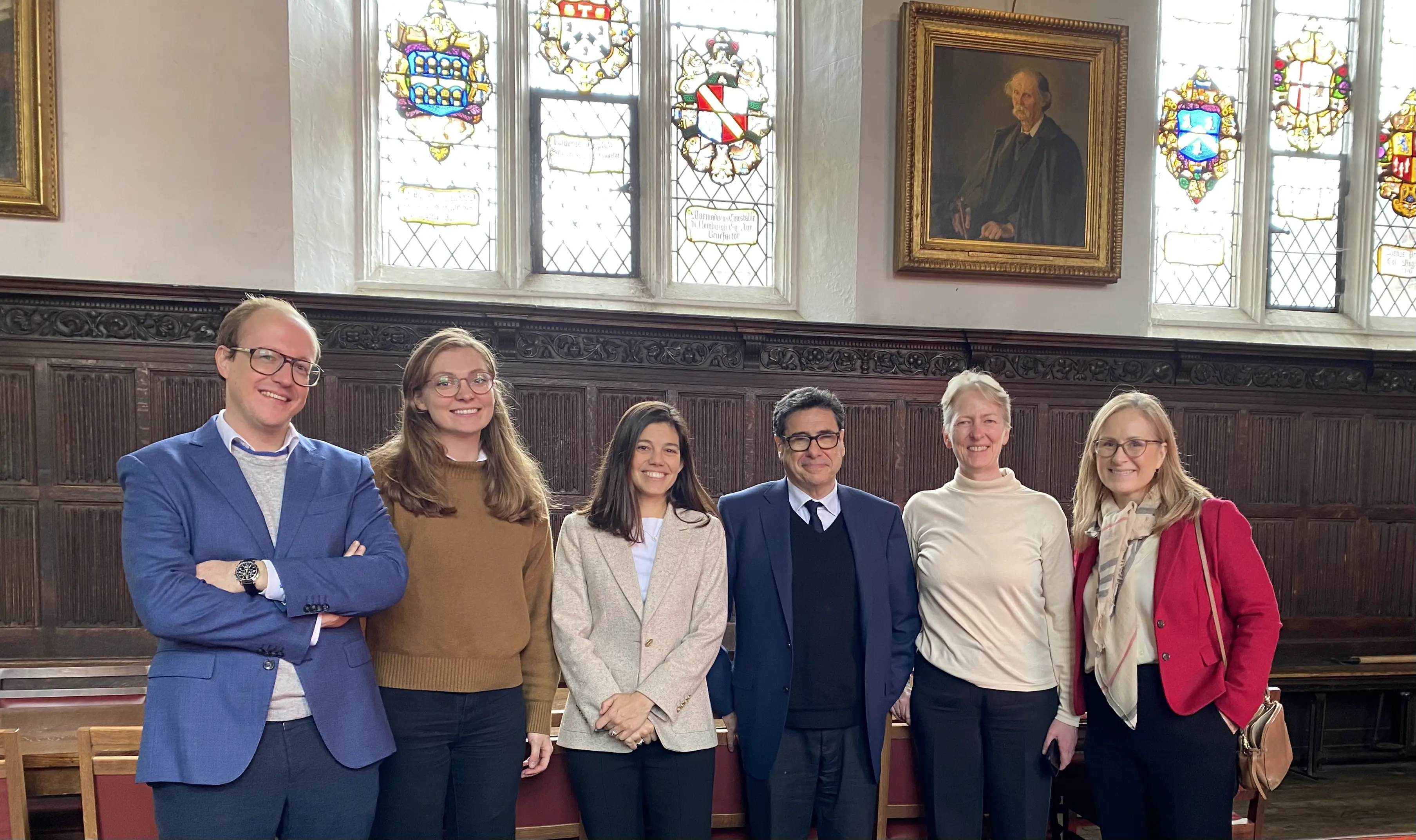 From left Dr Stefan Bucher, Dr Marta Grześkiewicz, Professor Laura Díaz Anadón, Professor Philippe Aghion, Professor Petra Geraats, and Professor Meredith Crowley 